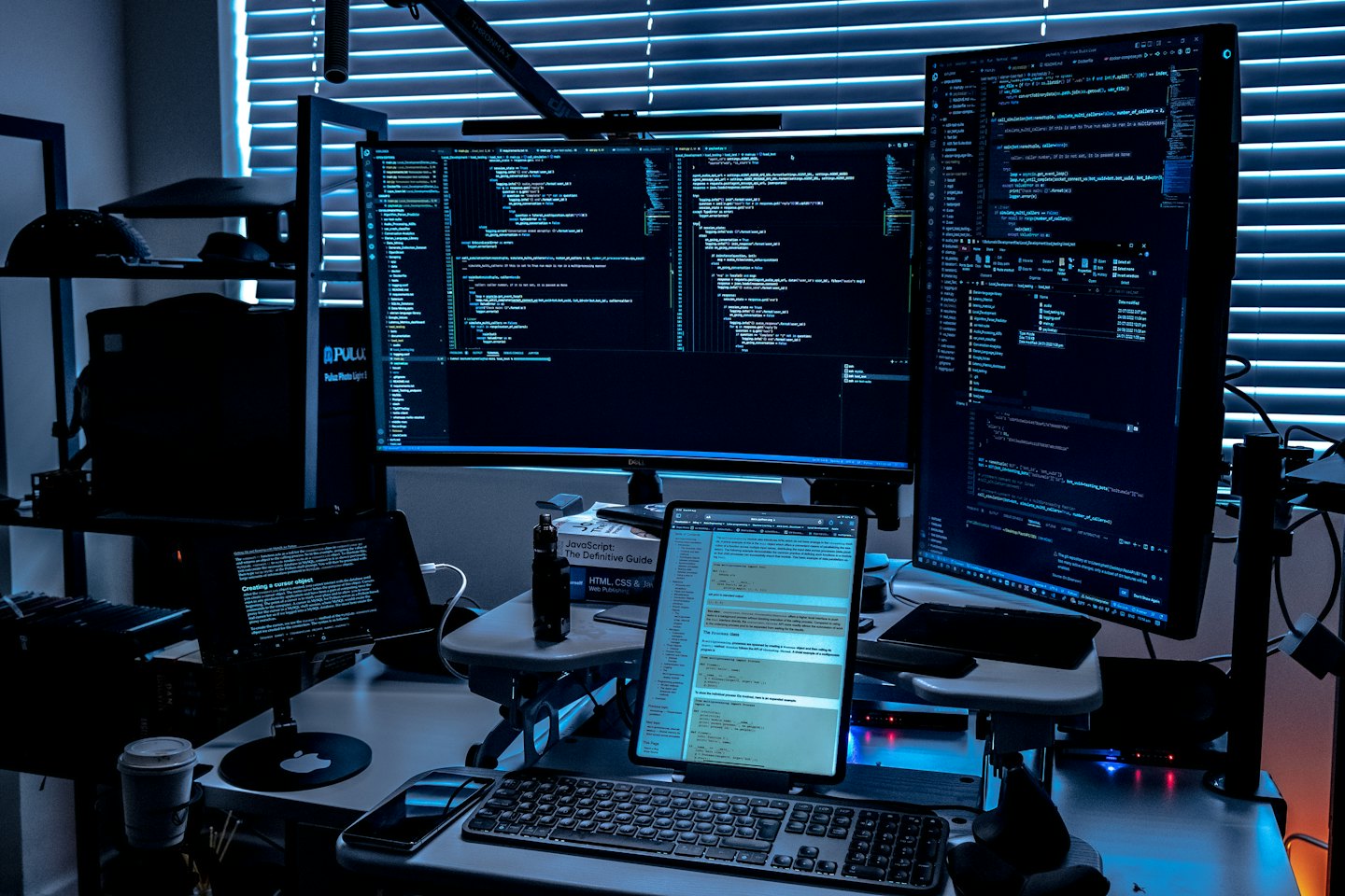 Multi-monitor workstation with code across the screens