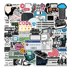 5 pcs Cartoon Programmer Stickers - Reusable, Durable Synthetic Paper Decals with Humorous Java & Software Development Phrases