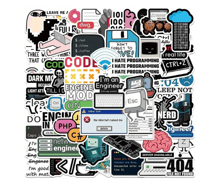 5 pcs Cartoon Programmer Stickers - Reusable, Durable Synthetic Paper Decals with Humorous Java & Software Development Phrases