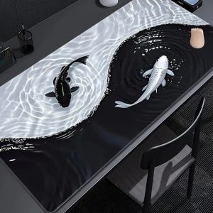 Koi Fish Art Black & White XXL Gaming Mousepad – 900x400 Desk Mat