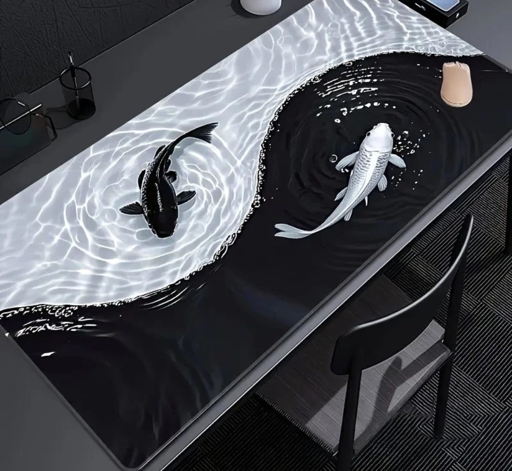 Koi Fish Art Black & White XXL Gaming Mousepad – 900x400 Desk Mat