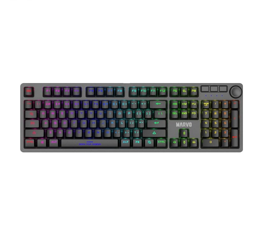 MARVO KG954 Full Size Mechanical Gaming Keyboard with Detachable USB Type-C Cable, Blue Switches, Rainbow Backlight, Dedicated Media Controls & Volume Knob