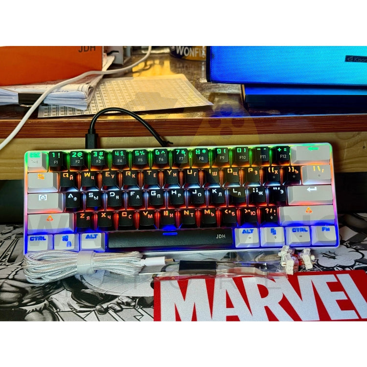 JDH 61-Key Mechanical Gaming Keyboard – Outemu Red Hot-Swappable Switches, RGB & 1000Hz Polling Rate