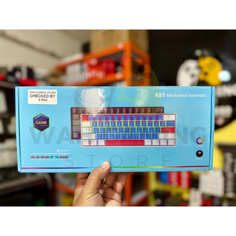 K61 Mechanical Keyboard – Compact Blue Switches, Detachable Cable & Vibrant RGB