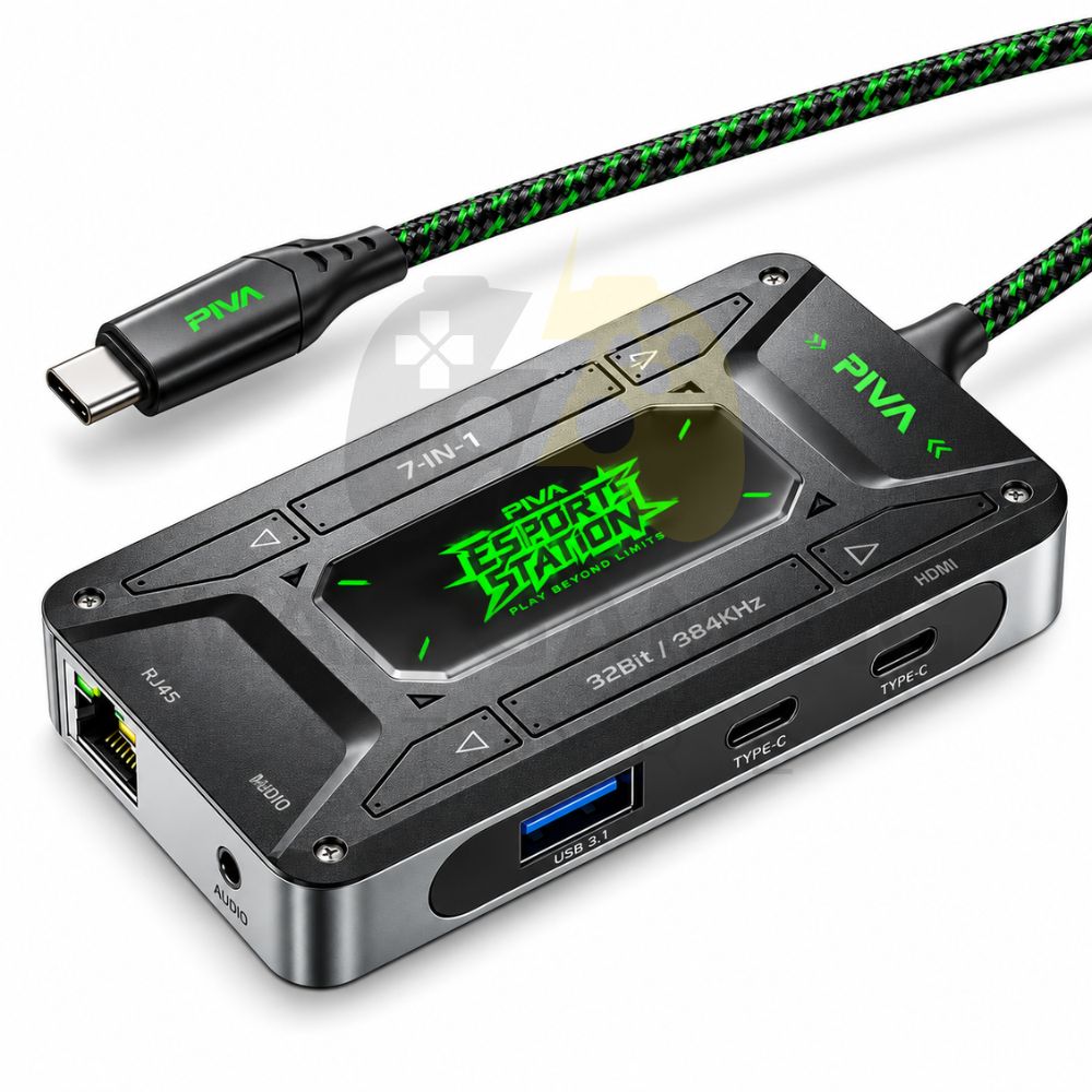 PIVA DS7 7-in-1 USB-C Gaming Hub with Audio Bridge With 100 Watts PD & High Res Audio
