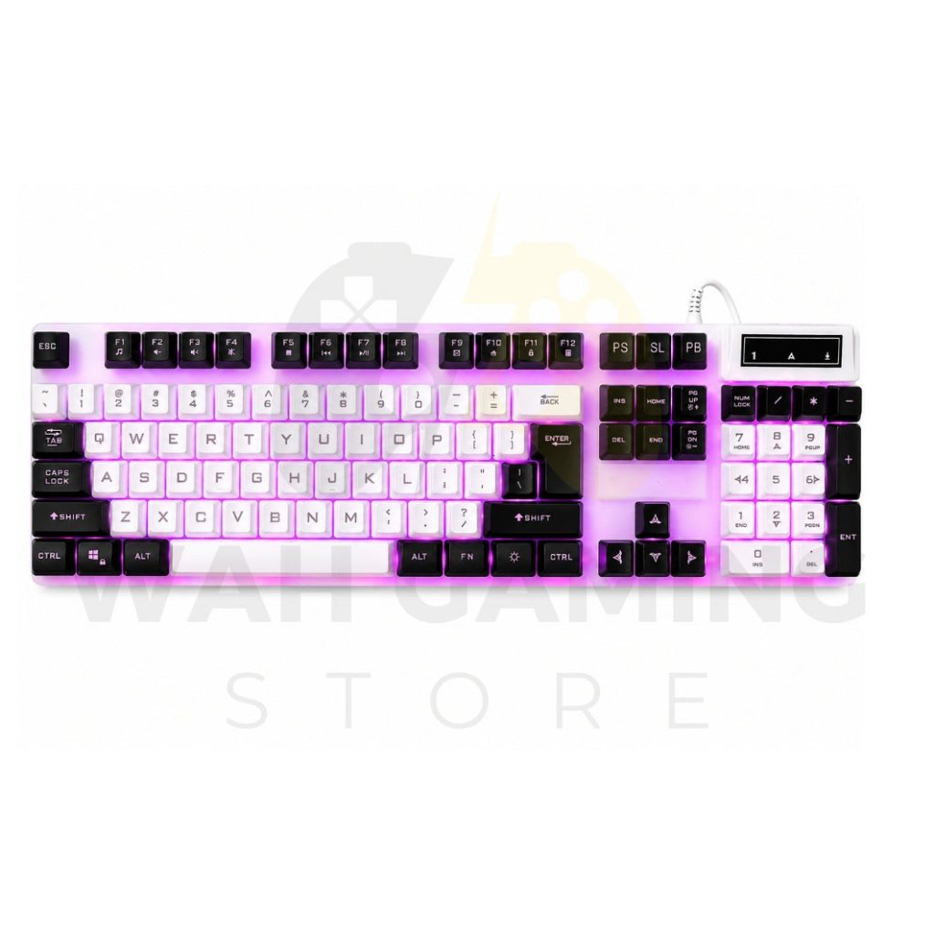 Firewolf FW-K30 Membrane Gaming Keyboard – Black & White | 3 Color Lights And Two Color Tone Keycaps