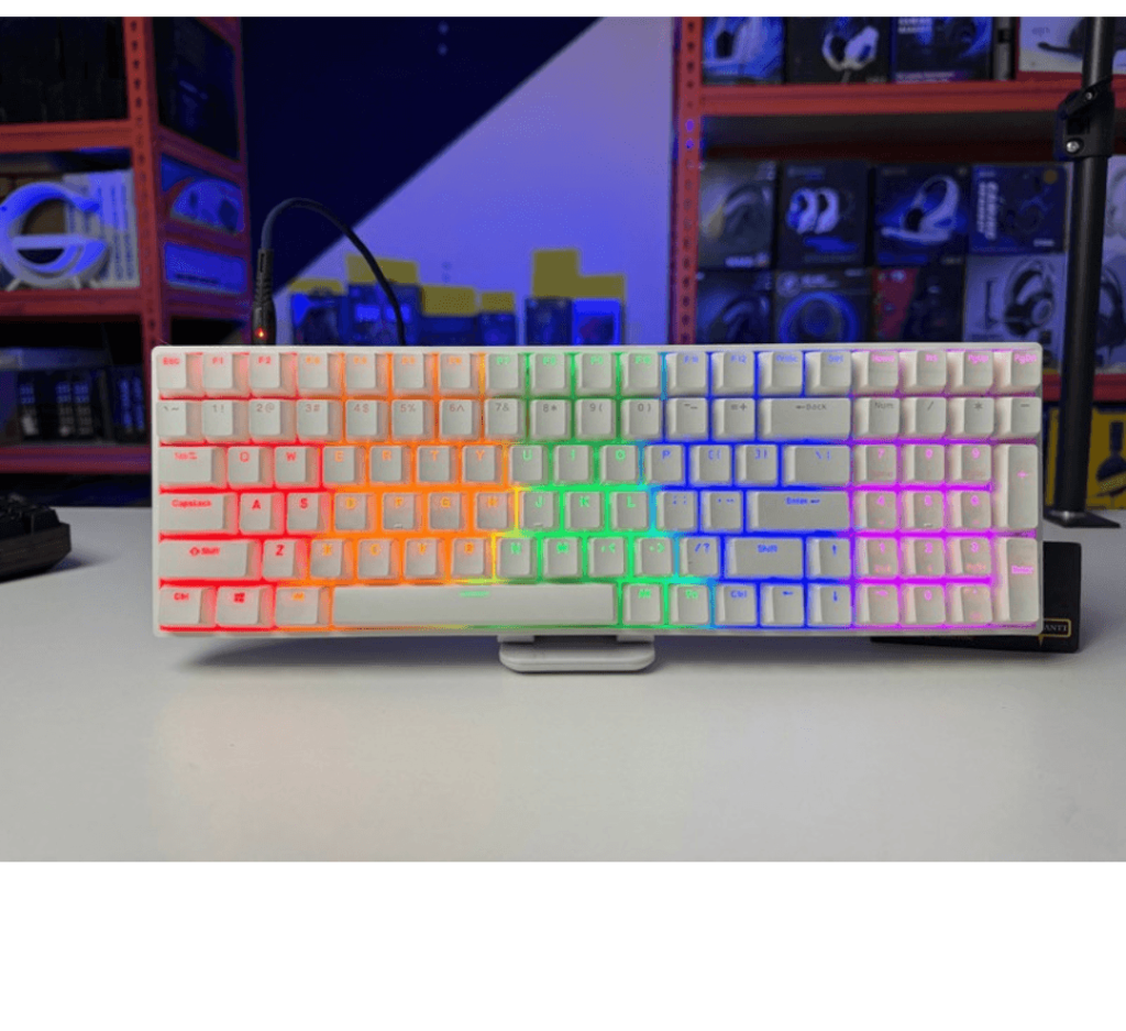 Kb 600 Compact Full Size - Hotswapable Rgb Mechanical Keyboard Yellow & Blue Switches - Black/White