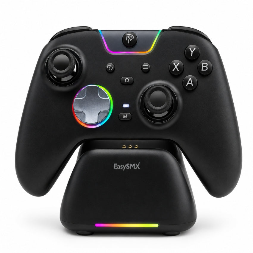 EasySMX X05 Pro Wireless PC Controller with Charging Dock – Hall Effect Joysticks, 1000Hz Polling Rate, Quiet Buttons, RGB Gaming Controller for PC, Switch, Android & iOS