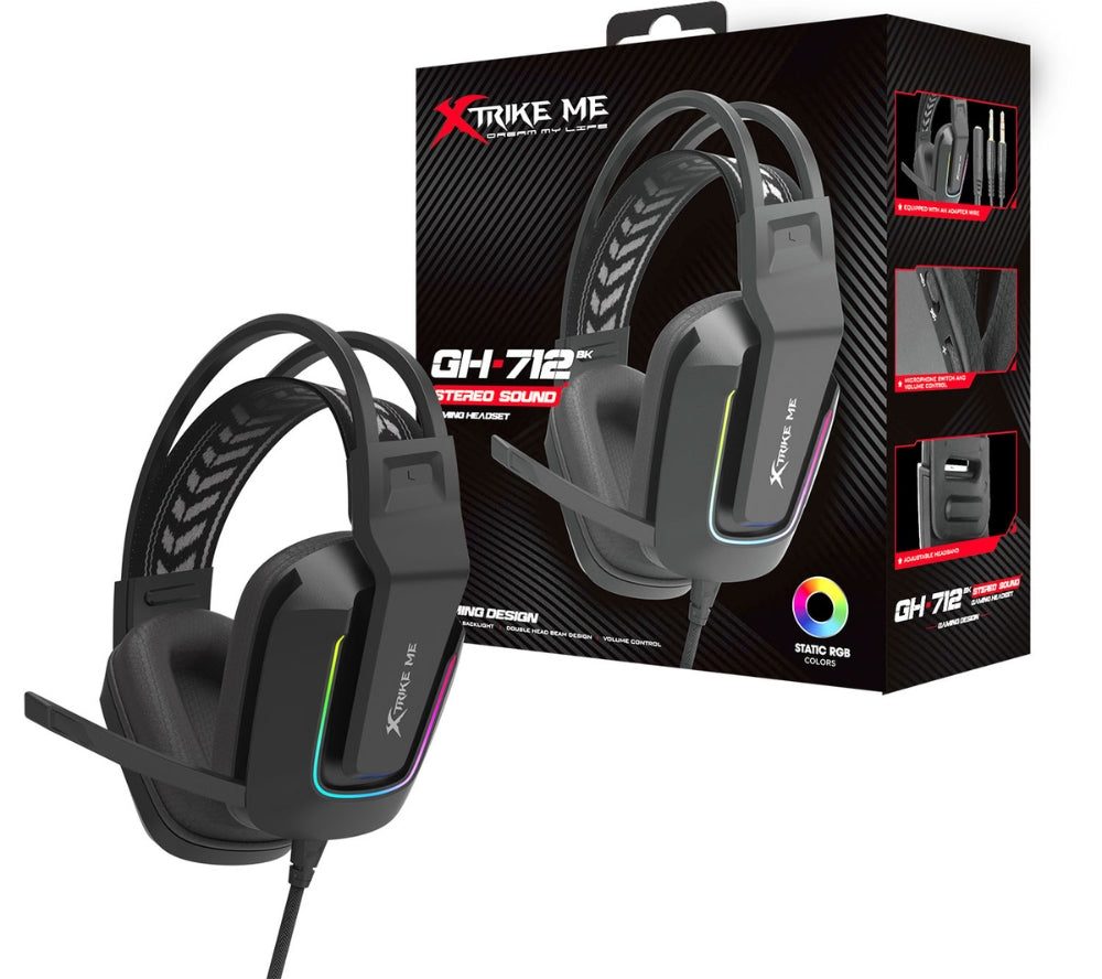 Xtrike Me GH-712 RGB Wired Gaming Headset Black – 7.1 Surround Sound, Noise Canceling Mic, 50MM Drivers