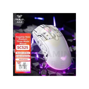AULA SC525 Tri-Mode Wireless Gaming Mouse – 4600 DPI, Bluetooth, 2.4G & Wired, RGB, 500mAh Battery