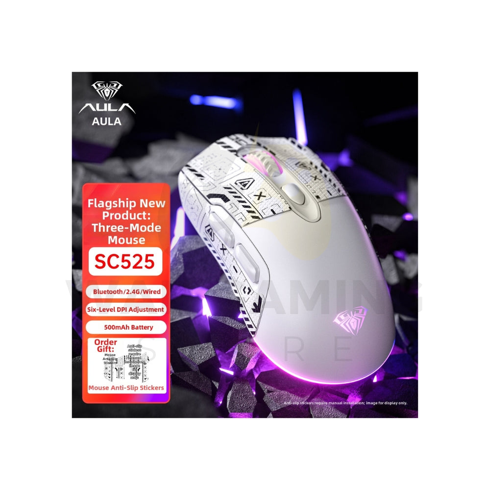 AULA SC525 Tri-Mode Wireless Gaming Mouse – 4600 DPI, Bluetooth, 2.4G & Wired, RGB, 500mAh Battery