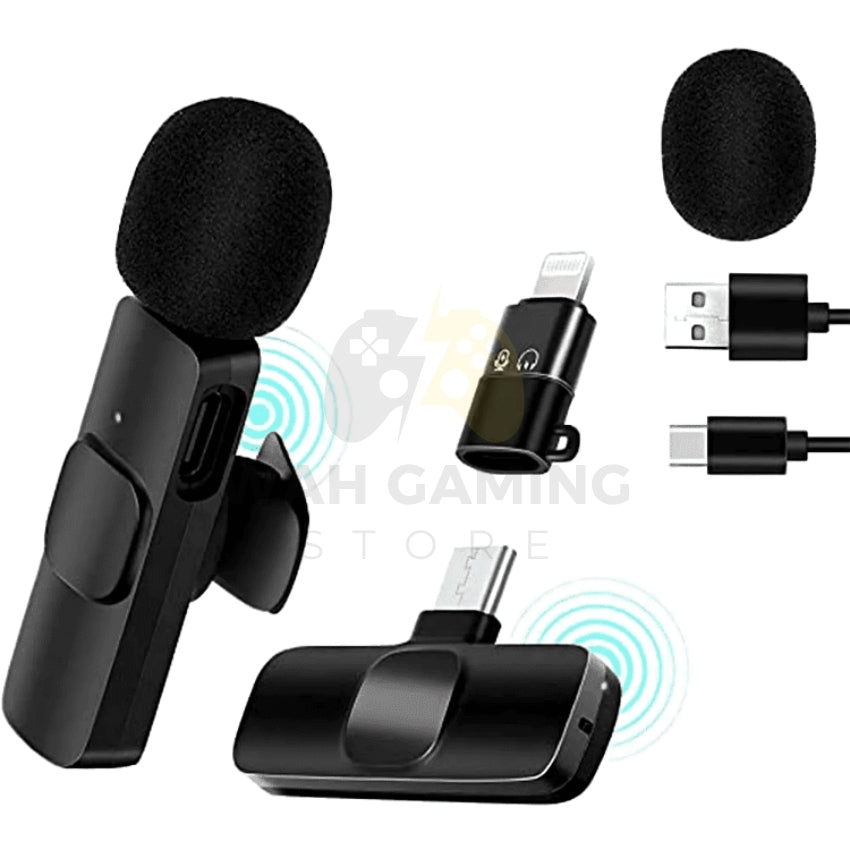 K9 Wireless Microphone with Lightning Adapter – Wireless Lavalier Mic for Android, iPhone, PC & USB-C Devices