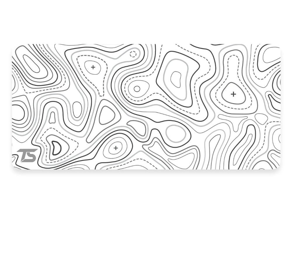 Topographic White Gaming Mousepad – Extended XL XXL Desk Mat