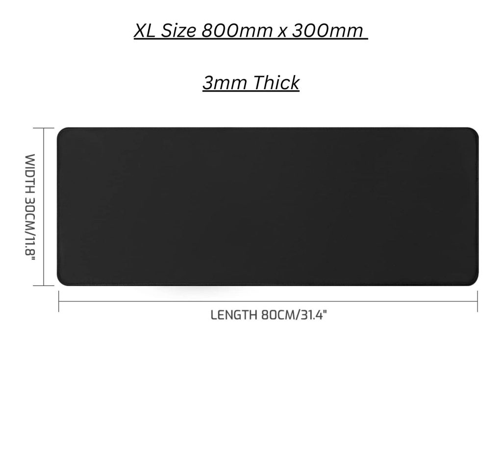 Plain Black XL Extended Mousepad 800×300mm – 3mm Smooth Surface