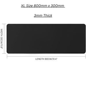 Plain Black XL Extended Mousepad 800×300mm – 3mm Smooth Surface