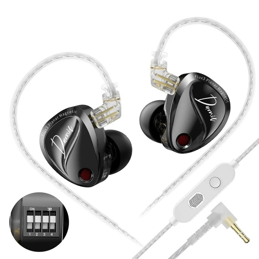 KZ Duonic Three-Magnetic Planar Driver Gaming Earphones 3.5mm With Adjustable Tuning Switches Bass Improved Version Black