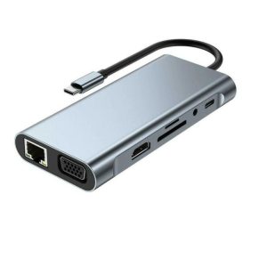 Type-C to 11-in-1 Adapter for Mac, Laptop & PC | USB-C Multiport Hub with 4K HDMI, VGA, Gigabit Ethernet, USB 3.0, USB-C PD, Audio & SD/TF Card Reader