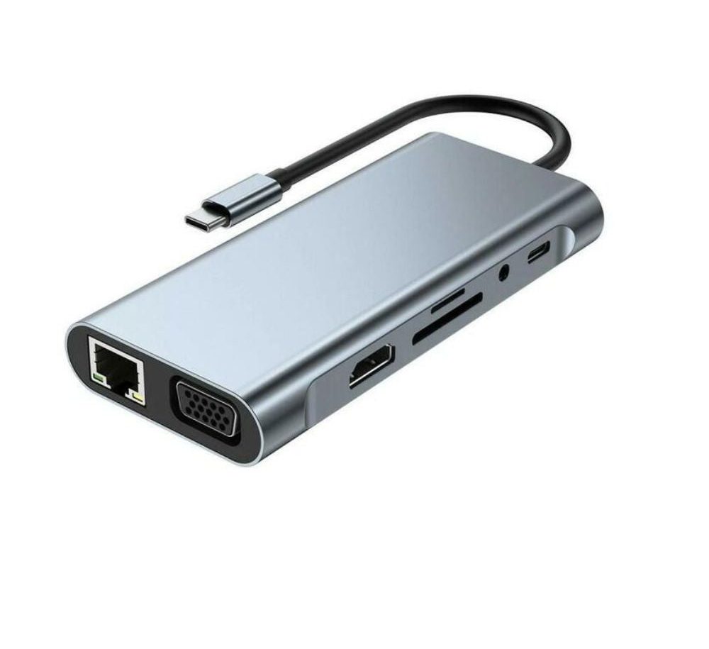 Type-C to 11-in-1 Adapter for Mac, Laptop & PC | USB-C Multiport Hub with 4K HDMI, VGA, Gigabit Ethernet, USB 3.0, USB-C PD, Audio & SD/TF Card Reader
