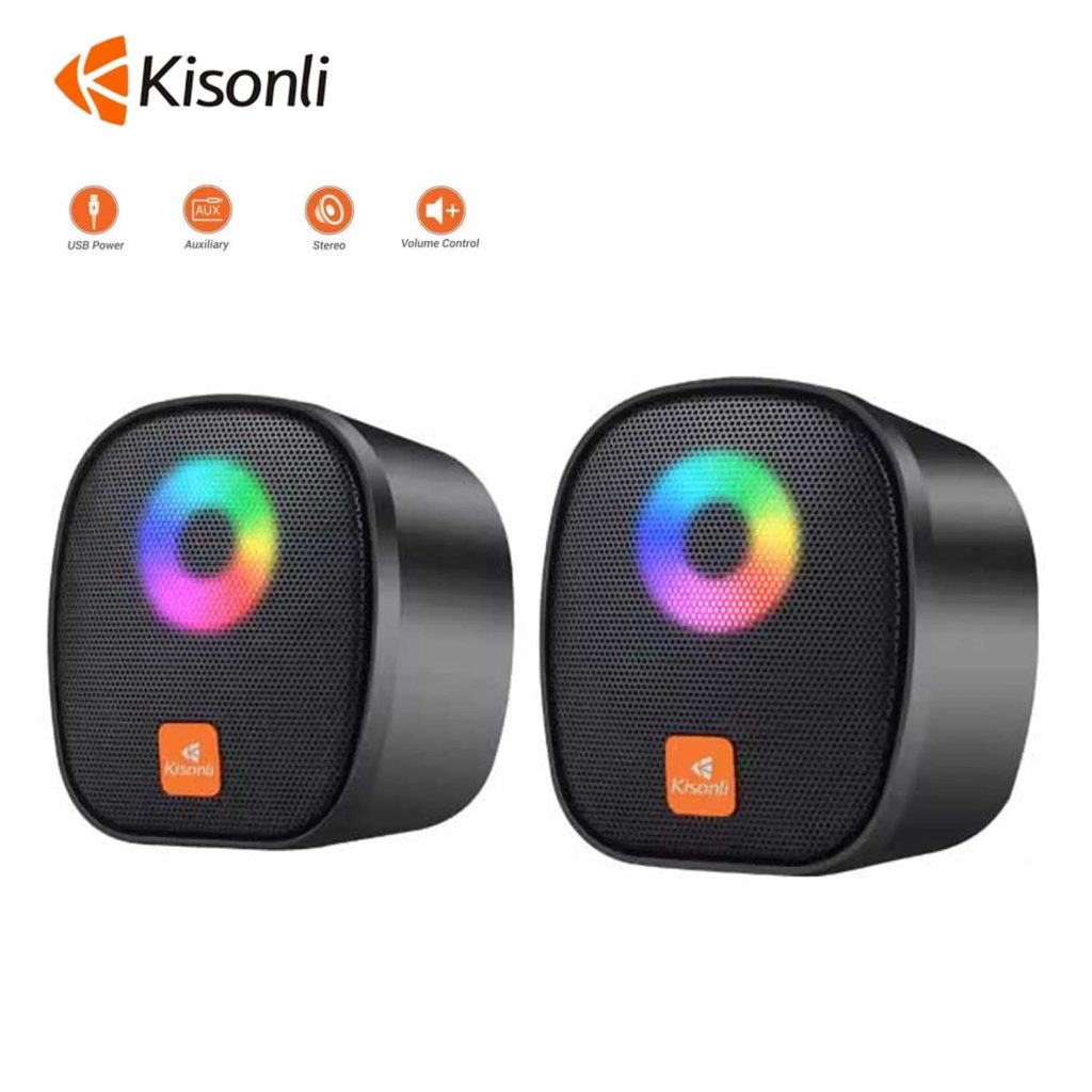 Kisonli X11 RGB Gaming Mini USB Powered Speakers – 6W Stereo Desktop Speaker for PC & Laptop
