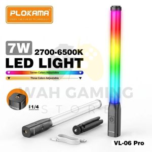 Plokama VL-06 Pro RGB LED Light Stick | 7W Rechargeable Handheld Video Light With Soft Light Panel - Built-In 2000mAh Rechargeable Battery & USB Type-C Charging