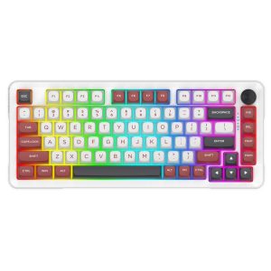 E-Yooso Z-82 75% Wired Mechanical Gaming Keyboard White Red Black Leobog Graywood V3 Linear Lubed Switches With Volume Knob - Gasket design